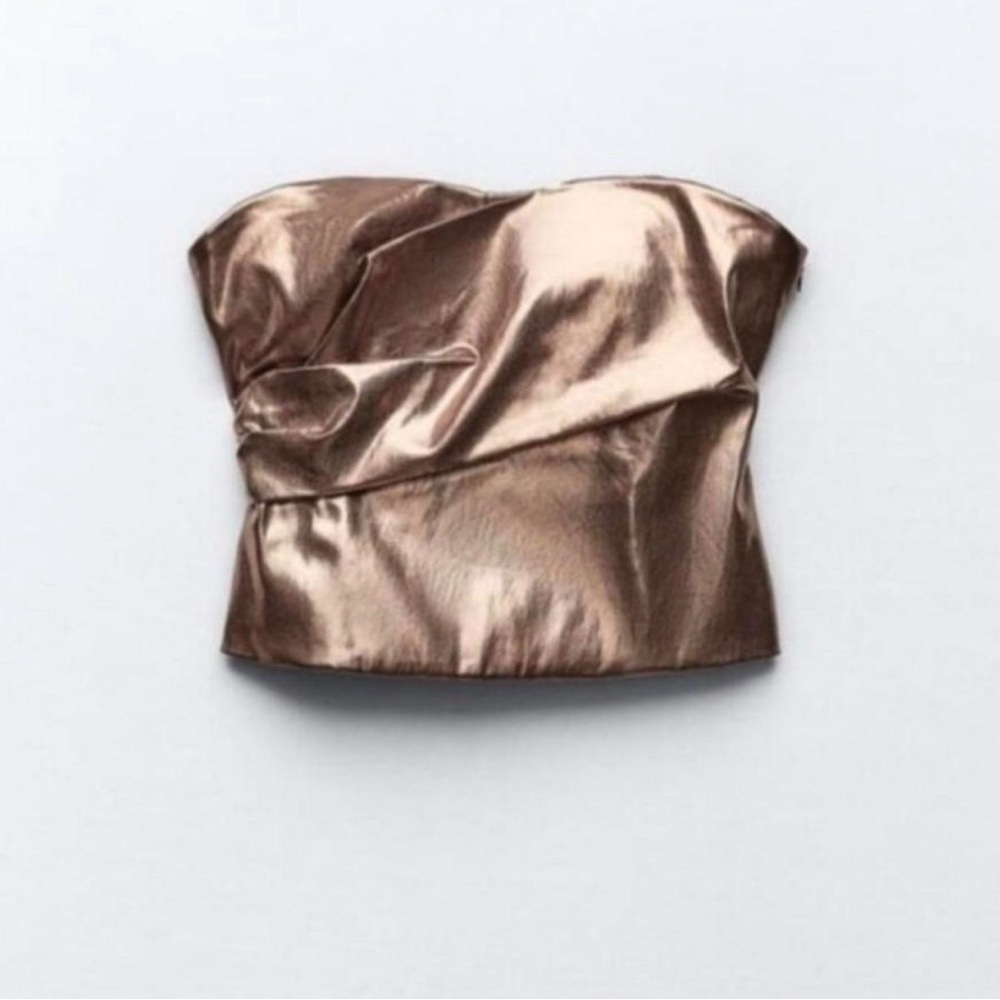 Zara | Metallic Brown Strapless Top